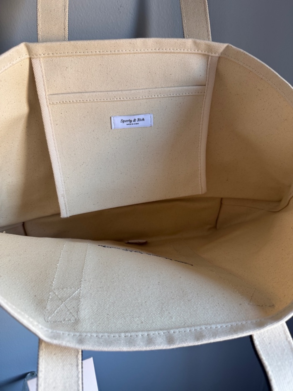 Sporty & Rich Cream Canvas Tote with Navy Script - Picture 6 of 6